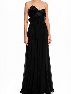 JS Collection Black Satin Empire Formal Evening Dress